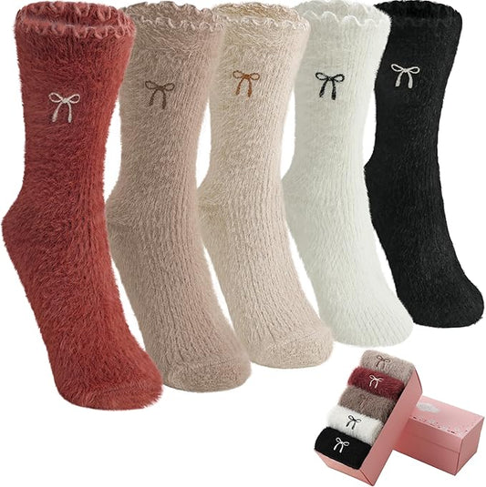 5 Pairs Fuzzy Soft Cozy Comfortable Socks for Women, Casual Sleep Comfy Socks, Perfect Warm Winter Gifts for Women
