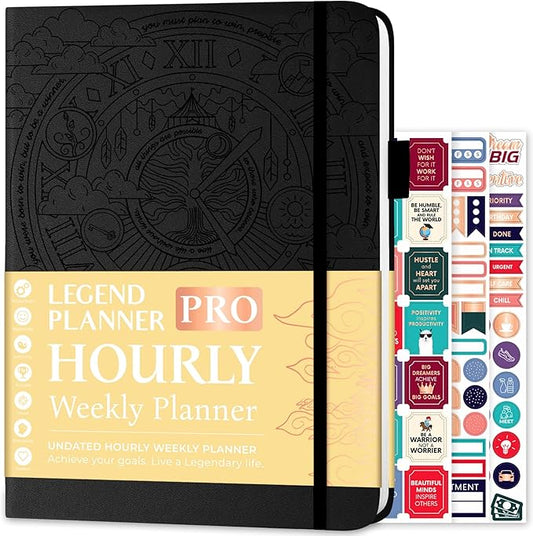 Legend Planner PRO Hourly Schedule - Weekly & Daily Organizer with Time Slots. Appointment Book Journal for Work & Personal, A4 (Black)