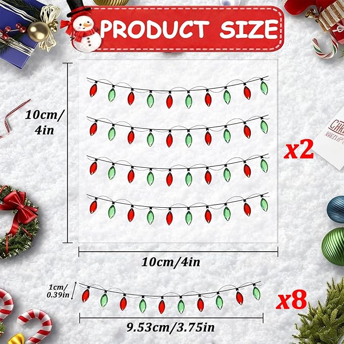 2 Sheets Christmas Lights Stickers for Crafts, 3D Christmas Light Embellishment Stickers, Gem Border Dimensional Sticker, Glitter Glue Stickers for Festive Crafts, Scrapbooking and Decoration