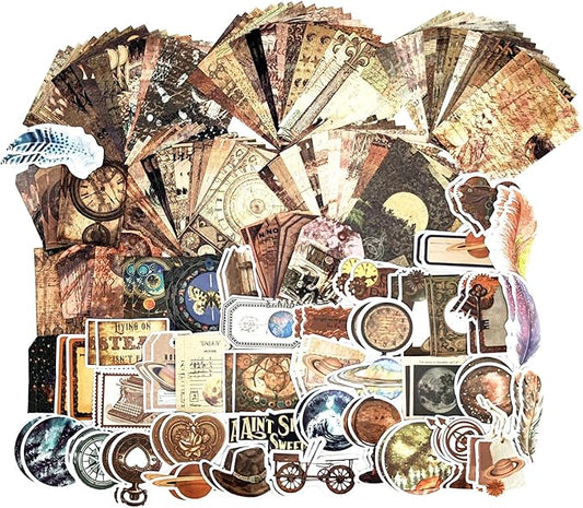 200PCS Vintage Scrapbooking Supplies Pack, Aesthetic Scrapbook Sticker Paper Art Journaling Kit for Bullet Junk Journals,Planner,Cottagecore Decor Gifts (Magic)
