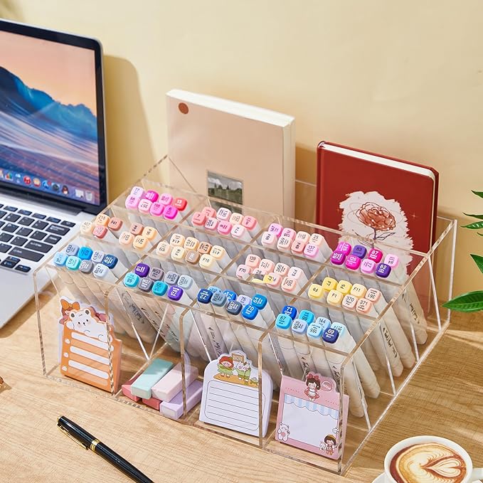 Acrylic Pen Organizer Storage for 200 Marker Vertical Marker Organizer Acrylic Pen Display Holder for Office Desk Desktop Stationery Pencil Storage, Clear, 13 x 5 x 10.2 Inch