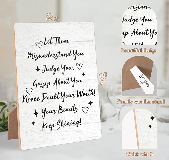 Desk Signs for Office, Mental Health Decorations, Inspirational Desk Decor, Home Decor Living Room, Coworker Gifts, Encouragement Gifts for Women Men Friend, Christian Gifts, Wooden Sign with Stand,4