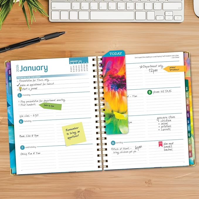 HARDCOVER 2026 Planner, 8.5"x11": 14 Months (November 2025 - December 2026), Daily Weekly Monthly Planner, Yearly Agenda, Bookmark, Pocket Folder and Sticky Note Set (Rainbow Petals)