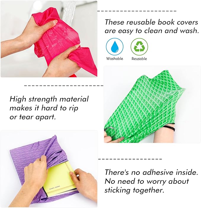 Feela 8 Pack Stretchable Jumbo Fabric Book Covers, Solid Colors, Washable Durable Reusable Nylon Covers for Hardcover Textbooks & Notebooks up to 9'x11'