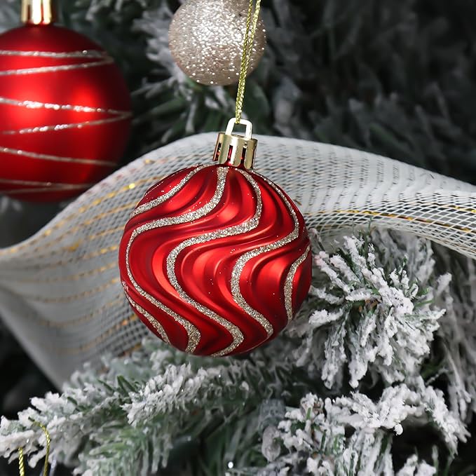 82Pcs Gold and Red Christmas Ornaments Set, Shatterproof Medium Christmas Ball Ornaments, Christmas Decorations Hanging Ornaments for Xmas Trees, Holiday, Party Decor (Gold & Red)
