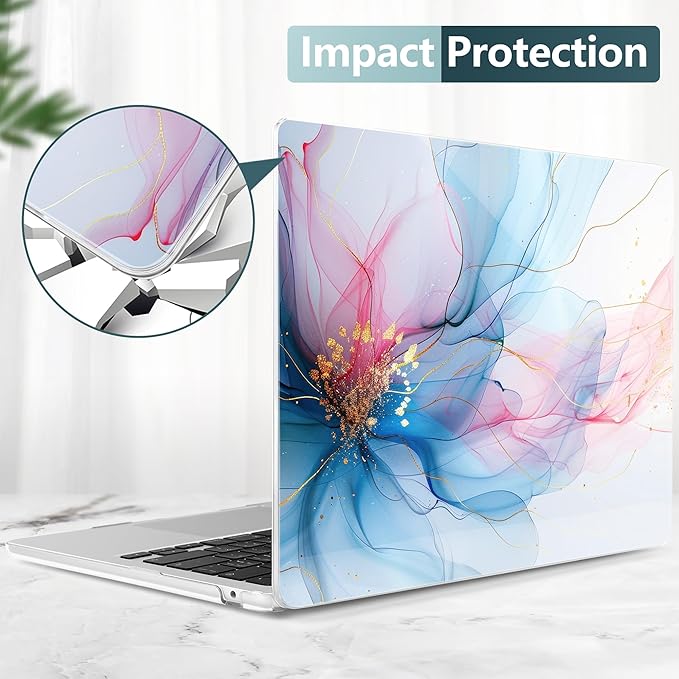 DONGKE Compatible with M4 MacBook Air 15 inch Case 2025-2023 A3241 A3114 A2941 M3 M2 Retina Display Touch ID, Plastic Hard Case & Keyboard Skin for MacBook Air 15" - Soft Flowing Colors