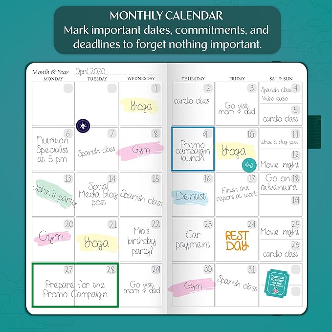 Legend Planner Pocket – Small Undated Monthly & Weekly Goal Journal and Calendar for Productivity, Mini Life Organizer Planner Perfect for Purse, Size: 3.5" x 6.2" Hardcover – Viridian Green