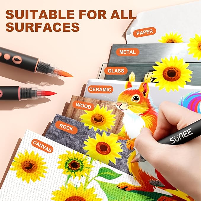 SUNEE 72 Colors Acrylic Paint Markers, 36 Pack Brush Tip Paint Pens with Automatic Ink Control System, Coloring Markers for Metal, Rock, Ceramic, Wood, Canvas, Glass, DIY Crafts Art Supplies Kit