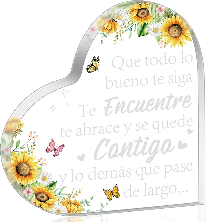 Yopyame Spanish Gifts for Women - Ideal para Amiga Madre Hermana Acrylic Heart Plaque Inspirational Warm Word Acrylic Sign Keepsake Paperweight Gift for Christmas Mother’s Day Birthday in Spanish