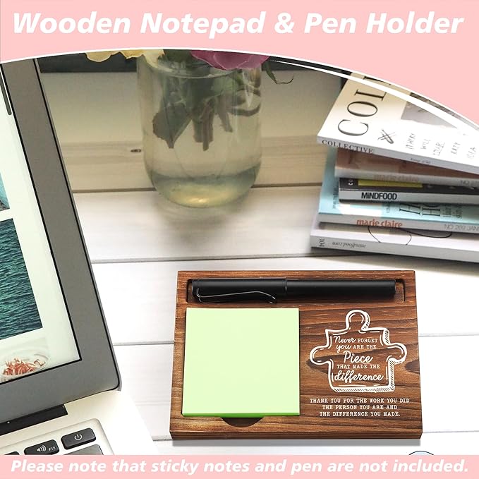 Thank You Gifts Sticky Note Holder Wooden Notepad & Pen Holder 6.5" x 4.7" Sticky Note Pad Holder Dispenser for Desk Affirmations Work Appreciation Gifts, NPA249