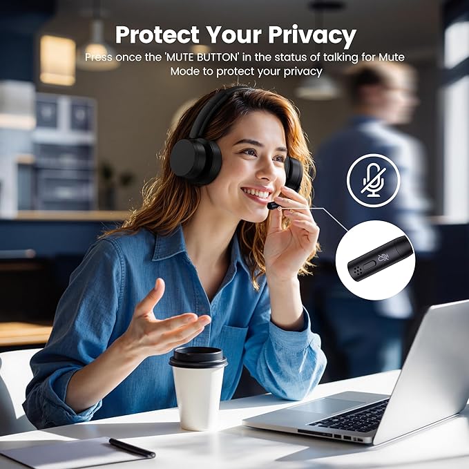 Wireless Headset with Mic for Work(Upgrade Volume Knob & Charging Indicator), Bluetooth Headset with Microphone for PC, with Noise Cancelling/Mute/USB for Call Center/Office/Home/Computer/Teams/Zoom