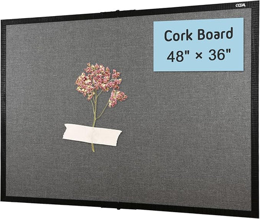 Gideal Large Bulletin Board 36 x 48, Cork Boards for Walls, Black Wood Framed Corkboards with Grey Fabric, Foldable Cork Board for Office, Home & School, Wall Mounted Notice Pin Display Board