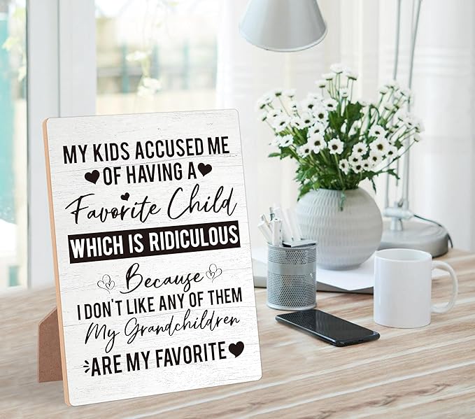 Grandparents Gift Sign, Gifts for Grandparents Birthday From Grandkids, Home Decor Living Room, Best Gifts for Retirement, Birthday Desk Decoration, Grandparents Day Decor, Wooden Sign with Stand,11