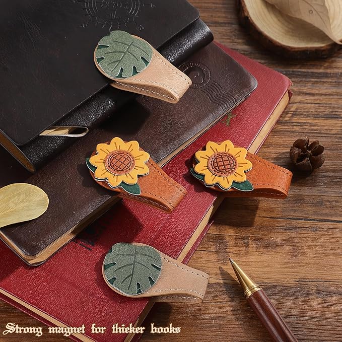 2PCS Vintage Magnetic Leather Bookmark, Leather Magnetic Bookmarks for Women, Magnetic PU Bookmarks Clip Book Accessories