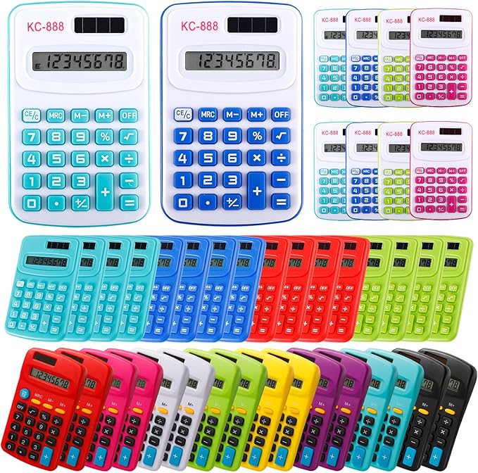 48 Pcs Pocket Calculator,Pocket Size Basic Calculators,8 Digit Display Solar Battery Dual Power Desktop Calculators,Mini Calculator for Students,Home,Office, 3 Styles