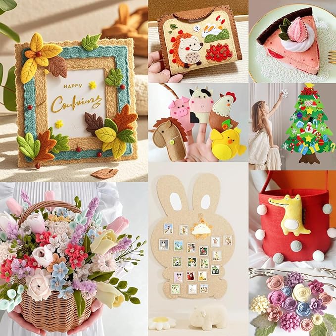 24 Pcs 11.8 x 35.4 Inch Wool Blend Felt Sheets for Crafts, 8 Color 1mm Thickness Orange Yellow Assorted Stiff Felt Rectangle Bulk for Sewing Patchwork School DIY Projects Decoration