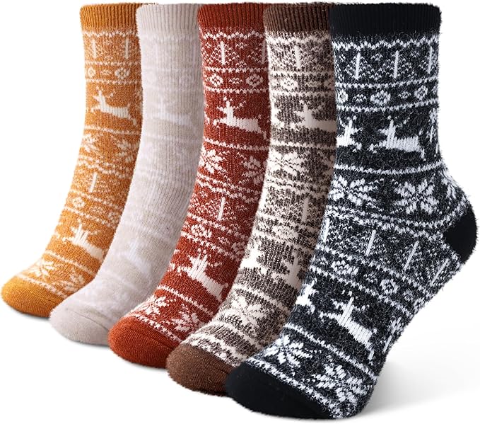 SISOSOCK 5 Pairs Fuzzy Soft Cozy Fluffy Socks for Women, Casual Warm Sleep Comfy Socks, Thick Winter Plush Gifts for Women