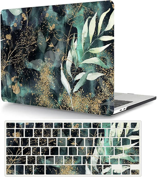 Laptop Case Compatible with MacBook Pro 13 inch with CD-ROM Model: A1278(Old Version 2012/2011/2010/2009/2008), Protective Plastic Hard Shell Case Cover & Keyboard Skin - Green Leaf