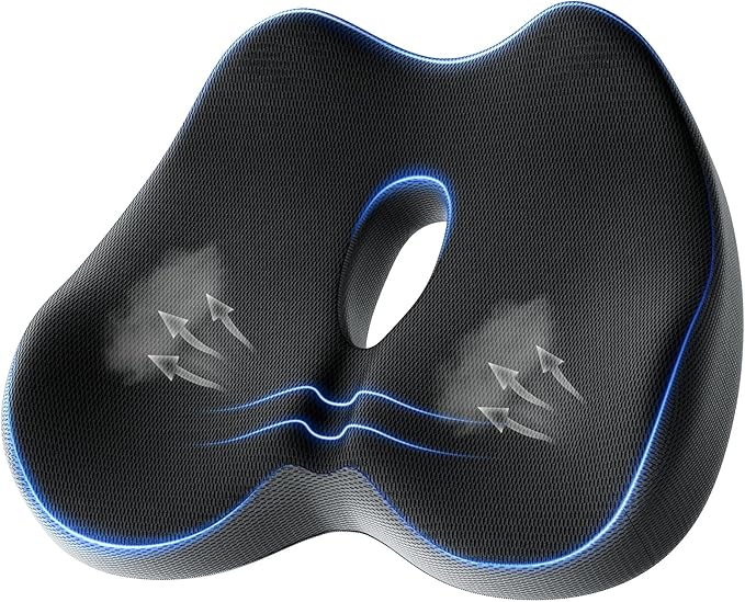 Benazcap Memory Foam Office Chair Cushion, Ergonomic Seat Cushion for Sciatica & Tailbone Pain Relief for Long Sitting for Gaming Chair and Car Seat- Black&Gray