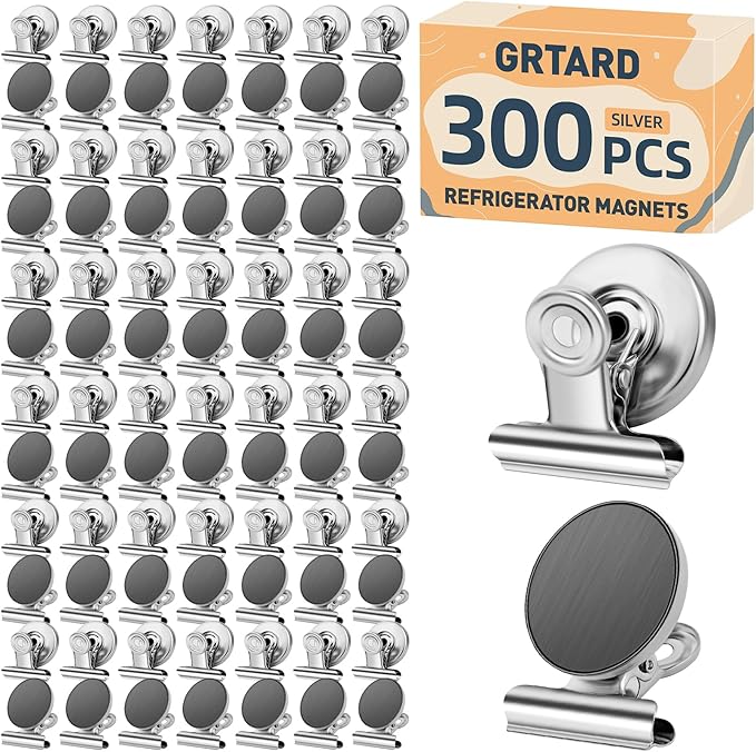 Grtard 300pack Magnetic Clips Heavy Duty, Magnet Clips for Fridge, Refrigerator Magnets, Scratch Free Magnets with Clip, Strong Magnetic Clip for Whiteboard, Refrigerator, Locker, Classroom