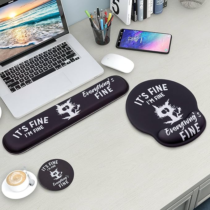 Mouse Pad and Keyboard Wrist Rest Support, with Non-Slip PU Base,Gel Mouse Pad with Coaster,Pain Relief for Gaming, Computer,Office -Cats