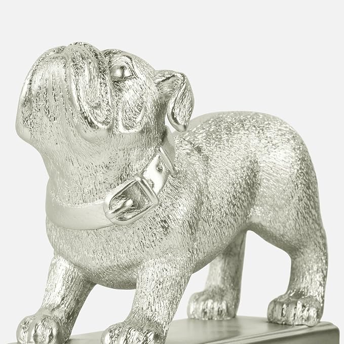 Decorative Bookends for Shelves, Dog Book Ends for Heavy Books, Bulldog Statues Bookends for Heavy Books with Anti-Slip Base Book Holders for Home Office Decor (Silver)
