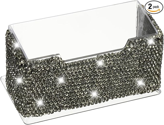 PATIKIL Rhinestone Business Card Holder, Crystal Business Card Holders Bling Business Card Organizer Display Stand for Desktop Desk Office Exhibition, Grey