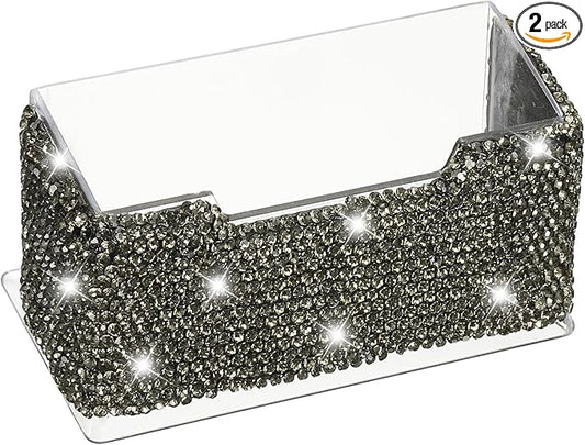 PATIKIL Rhinestone Business Card Holder, Crystal Business Card Holders Bling Business Card Organizer Display Stand for Desktop Desk Office Exhibition, Grey