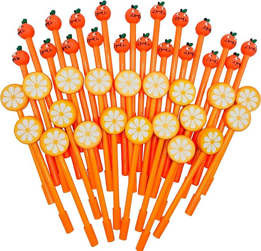 40 Pcs Cute Orange Gel Ink Pens Fun Kawaii Pens Fruit Writing Pens 0.5 mm Black Ink Cool Pens Novelty Fun Pens for Kids School Office Home Supplies Student Present(Cute Orange)