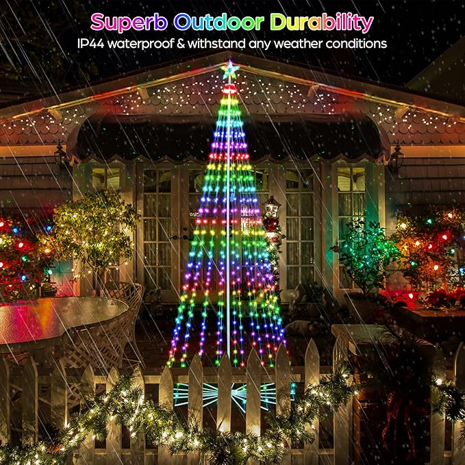 10FT Smart Christmas Tree Lights with App & Remote Control, 514 RGB Color Changing LED Cone Tree Lights, Music Sync, Custom Light Show, IP44 Waterproof Outdoor Decoration for Xmas, New Year, Parties