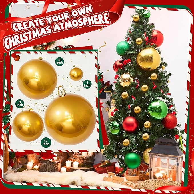 40 Pcs Christmas Ball Ornaments 4 Inch UV Resistant and Waterproof Shatterproof Shiny Plastic Christmas Tree Hanging Ornaments Decoration for Indoor Outdoor Holiday Party(Gold)