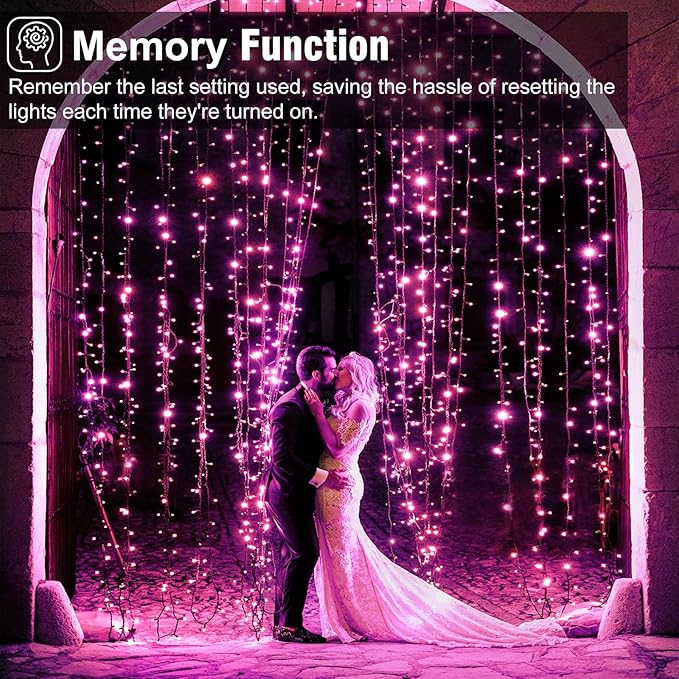 2 Pack Christmas Lights Outdoor, Total 200FT 600LED String Lights for Outside with 8 Modes Waterproof, Green Wire Twinkle Tree Lights for Indoor Room Patio Garden Party Decorations, Pink