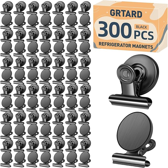Grtard 300pack Magnetic Clips Heavy Duty, Black Magnet Clips for Fridge, Refrigerator Magnets, Scratch Free Magnets with Clip, Strong Magnetic Clip for Whiteboard, Refrigerator, Locker, Classroom