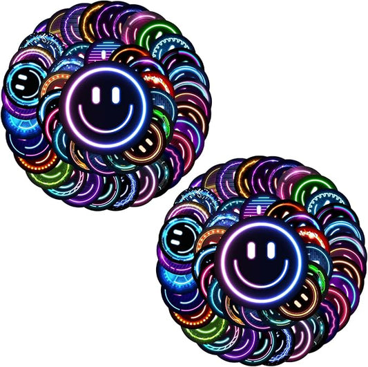 100PCS Smiling Neon Stickers, Cute Water Bottle Stickers for Kids, for Teaching Rewards, Notebooks, Stationery, Luggage, Cartoon PVC Happy Sticker