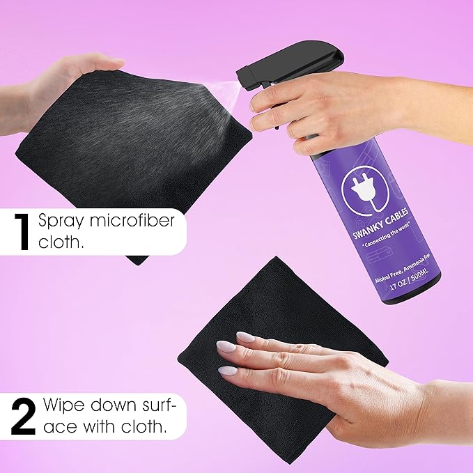 Swanky Computer Screen Cleaner Kit: Set of Electronic Cleaner Spray Microfiber Cleaning Cloth for TV, iPad, iPhone, Monitor, Laptop (17 Oz, 4-Pack)