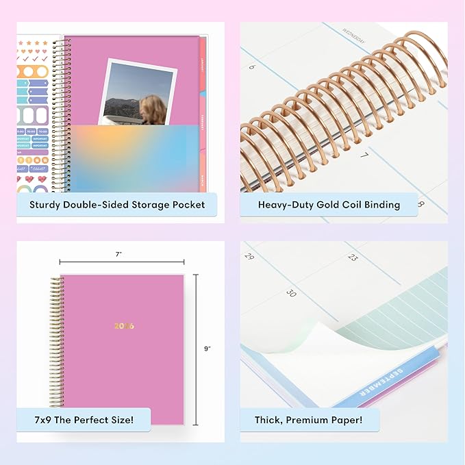 Blue Sky Livewell 2026 Weekly and Monthly Planner Calendar, January 2026 - December 2026, 7" x 9", Flexible Laminated Cover, Heavy Duty Coil Binding, Colorful Premium Paper, Includes Storage Pocket, Stickers, Magenta