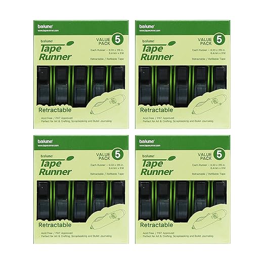 Tape Runner - Double Sided Adhesive with Dispenser Roller Included - Acid Free, Sticky, Transparent - Ideal for Scrapbooking, Crafts & More - Retractable (315 inches per Cartridge), 20 Cartridge