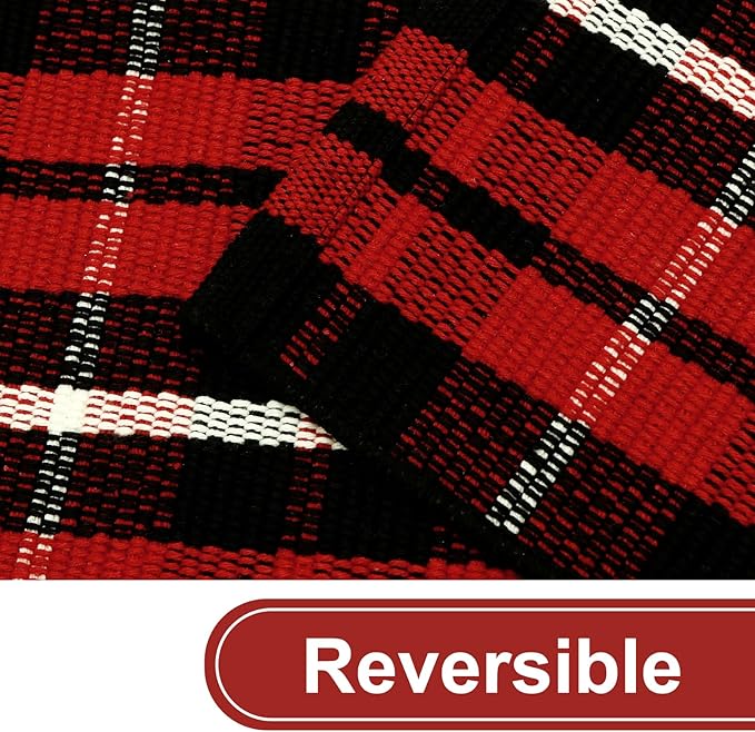 KIMODE Christmas Door Mat Outdoor 35"x59",Red and Black Buffalo Plaid Rug,Washable Cotton Hand-Woven Layered Door Mats,Reversible Outdoor Christmas Decor for Front Porch,Entryway,Kitchen