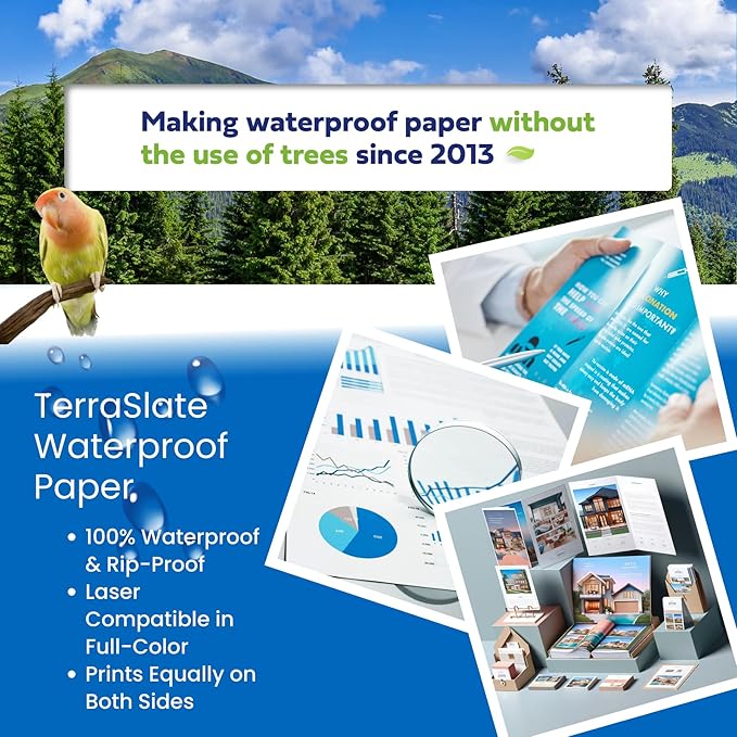 TerraSlate Copy Paper Waterproof Laser Printer, Rain Weatherproof, 5 Mil, 8.5x11-inch, 500 Sheets