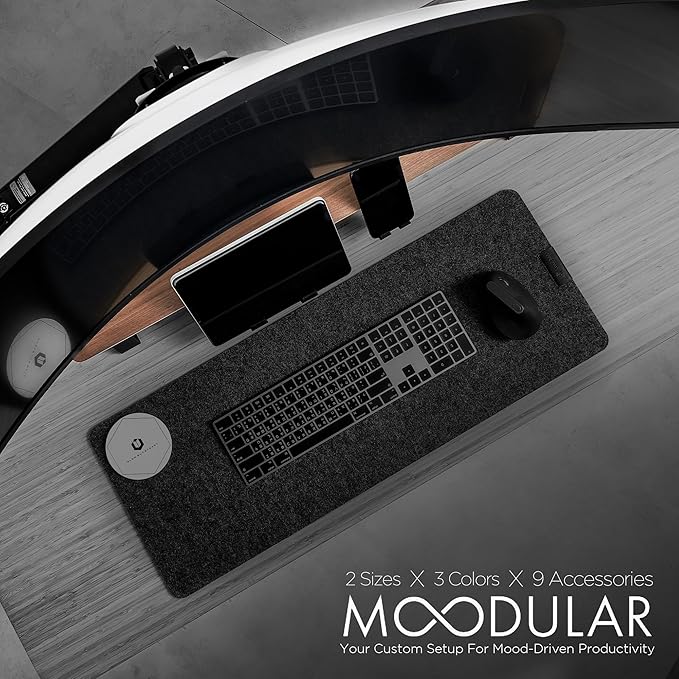 Moodular Wooden Monitor Stand 33.4” (85cm) Desk Organizer with Metal Slide Rails for Drawer, Tray, Laptop, Tablet, Phone & Headphones Customizable Riser for Organized Workspace Walnut MS85-W