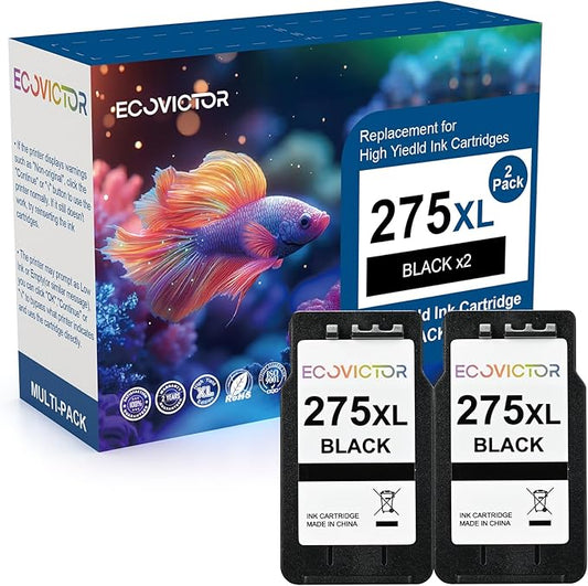 EcoVictor Remanufactured PG-275 Black Ink Cartridge Replacement for Canon 275XL PG275 Cannon PG-275XL PG275XL Black 2 Pack Ink for PIXMA TR4720 TR4700 TR4722 TS3522 TS3722 TS3500 TS3520 TS3700 Printer