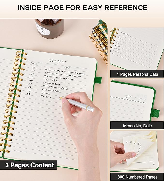 Large Spiral Notebook Journal for Women Men - 300 Numbered Lined Pages, College Ruled,B5 Hardcover Spiral Bound Notebook for School, Work, Note Taking, Writing, Leather Spiral Journal 7"x10"