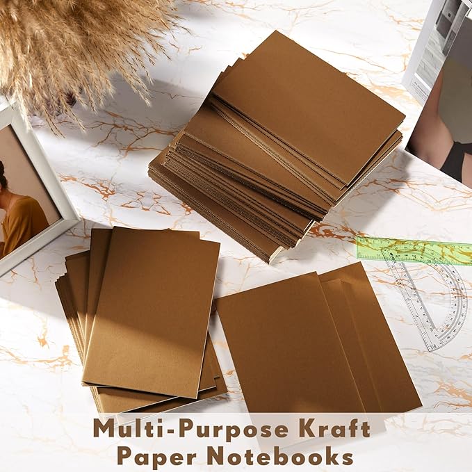 100 Pcs Kraft Notebook Journals 5.5 Inch x 8.3 Inch A5 Softcover Notebooks Bulk for Writing Sketch Office Notepad with 60 Pages 30 Sheets (Dark Brown,Lined)