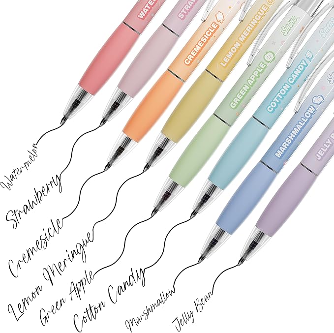 Simply Delightful Smens - Patented Gourmet Scented Black Gel Ink Pens, Medium Point, 8 Count - Fun, Cute, Cool, Smelly Pens for Kids