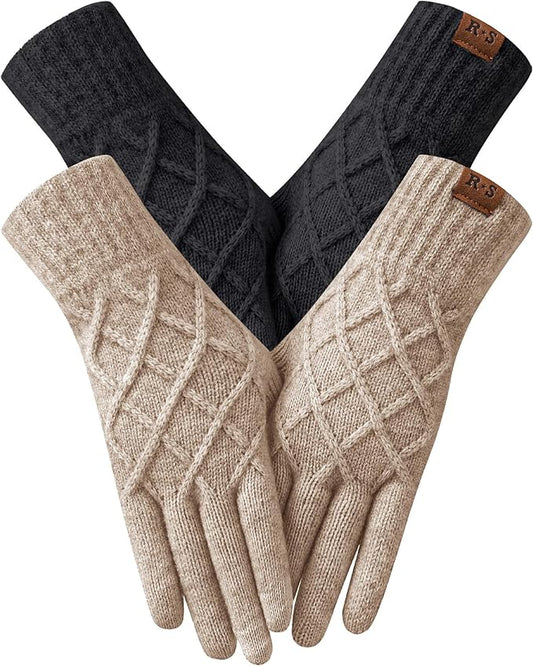 REACH STAR 2 Pairs Winter gloves for women Touch screen Elastic Thermal knit Lining Warm Gloves for Cold weather