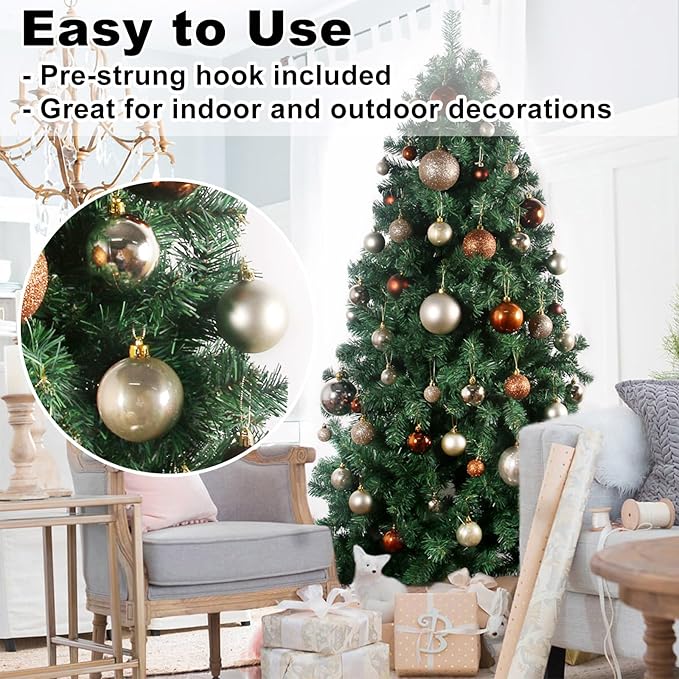 Champagne Gold 2.5" Christmas Balls Christmas Tree Decoration Ornaments Shatterproof Hanging Balls for Birthday Halloween Holiday Wedding Decorations Set of 24pcs