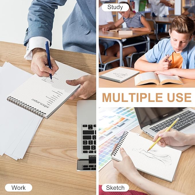 6 Pcs Dot Grid Notebook Top Spiral Notebook A5 Size Bullet Dotted Paper Hardcover Dot Journal 8.3''x 5.8'' 140 Pages Spiral Notepads for Sketching Drawing Writing School Office (Brown)