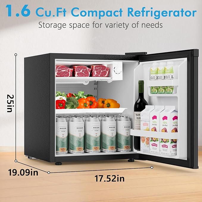 COWSAR 1.6 Cu.Ft Compact Fridge with Freezer, Compact Refrigerator with 7 Temperature Settings, Energy-efficient Low Noise Small Refrigerator Suitable For Dorm, Office, Bar, RV, Bedroom,Commercial