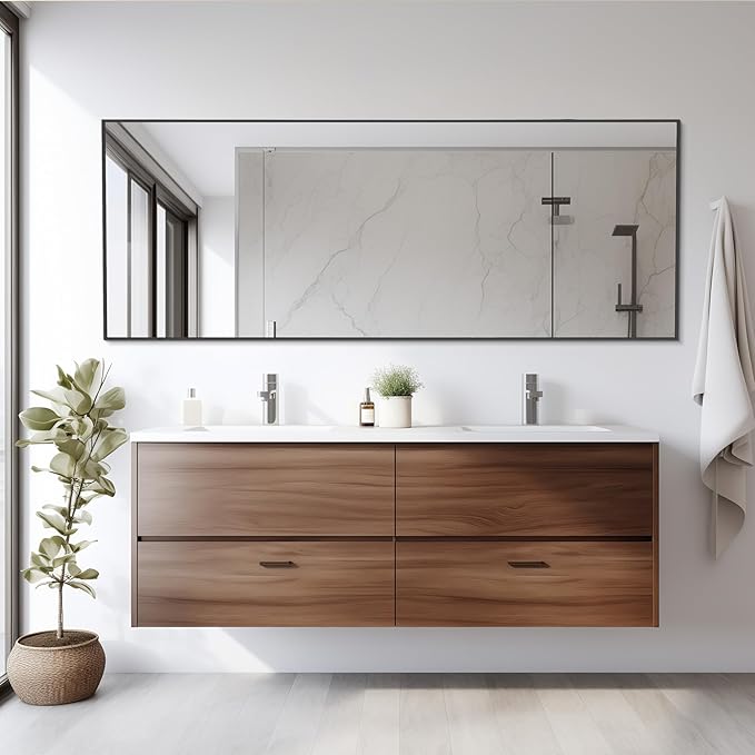 Simple Deluxe 64"×21" Hanging Mirror, Full Length Mirror for Bedroom, Body Floor Mirror with Stand, Aluminum Frame Large Mirror for Cloakroom, Black