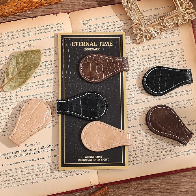 3PCS Vintage Magnetic Leather Bookmark, Leather Magnetic Bookmarks for Women, Magnetic PU Bookmarks Clip Book Accessories, Lychee Pattern